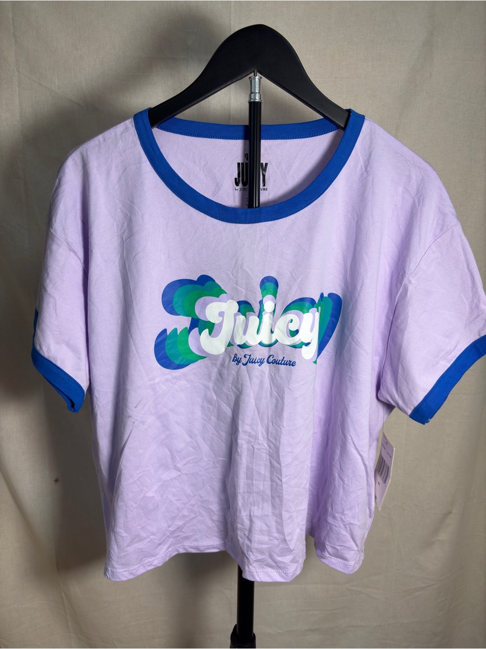 Juicy Couture Crop Ringer Tee Oversized Boxy Fit Womens XXL Retro Nostalgia NWT